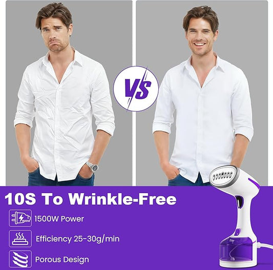 DBC Steamer for Clothes 1500W, 20S Fast Heat-up Portable Handheld Steamer for Clothes, 2 in 1 Fabric Wrinkle Remover with Fabric Brush, 250ml Water Tank, Ideal for Home, Office, Travel, Purple