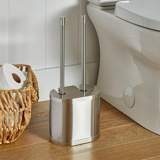 Metal Toilet Bowl Brush and Plunger Set – Toilet Brush, Bathroom Cleaning Tool, Toilet Plunger for Home and Bathroom, Brushed Nickel