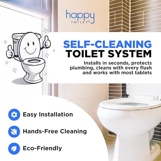 Happy Toilet Cleaner - Automatic Toilet Bowl Cleaner Toilet Tablet Holder Toilet Cleaning System - Drop In Toilet Tank Cleaner Tablets Auto Filter Self Cleaning Flush Cleans the Bowl Not Tank - 2PK