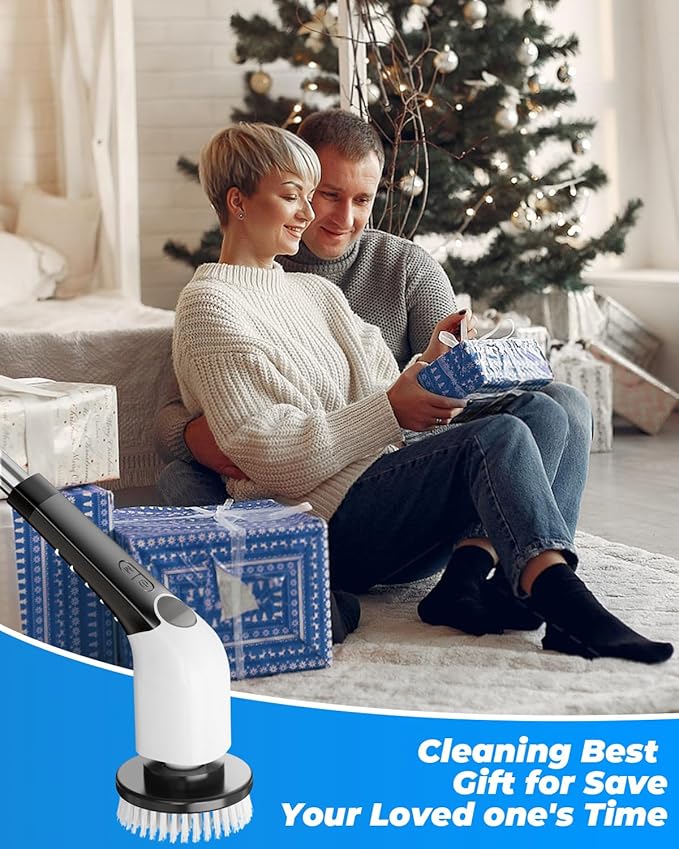 Electric Spin Scrubber,Bathroom Cleaning Brush,Shower Scrubber with Long Handle 8 Replaceable Brush Heads Voice Broadcast 3 Rotating Speeds,Tub Scrubber,Cordless Power Cleaning Brushes Floor Tile
