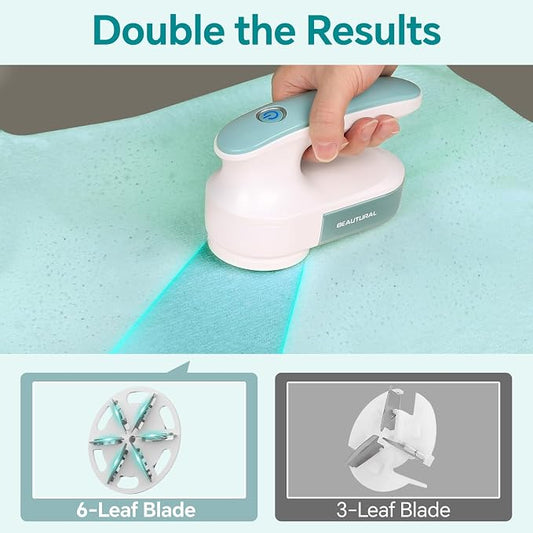 BEAUTURAL Fabric Shaver and Lint Remover, Portable Sweater Defuzzer | 2 Speeds, 1 Replaceable 6-Leaf Blade, Remove Fuzz, Lint Balls, Pills, Bobbles for Clothes and Furniture - Image 2