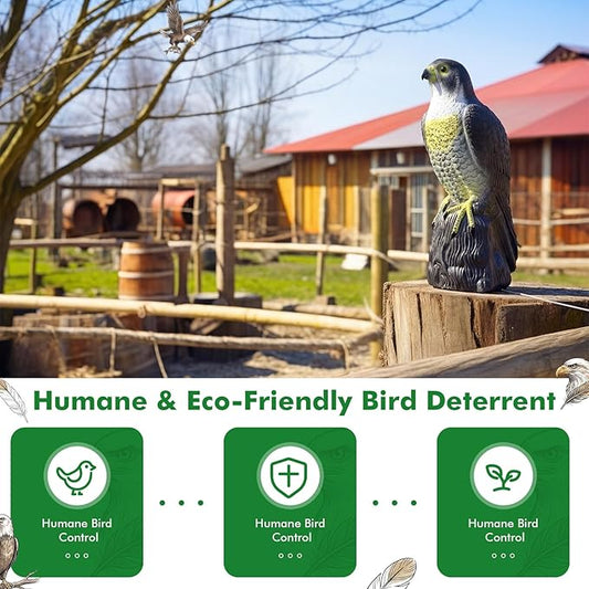 2 Pack Bird Scarecrow Fake Horned Hawk Decoy, Outdoor Hawk Predator for Bird Repellent, Pest Control, Garden, Yard, Lawn, Patio