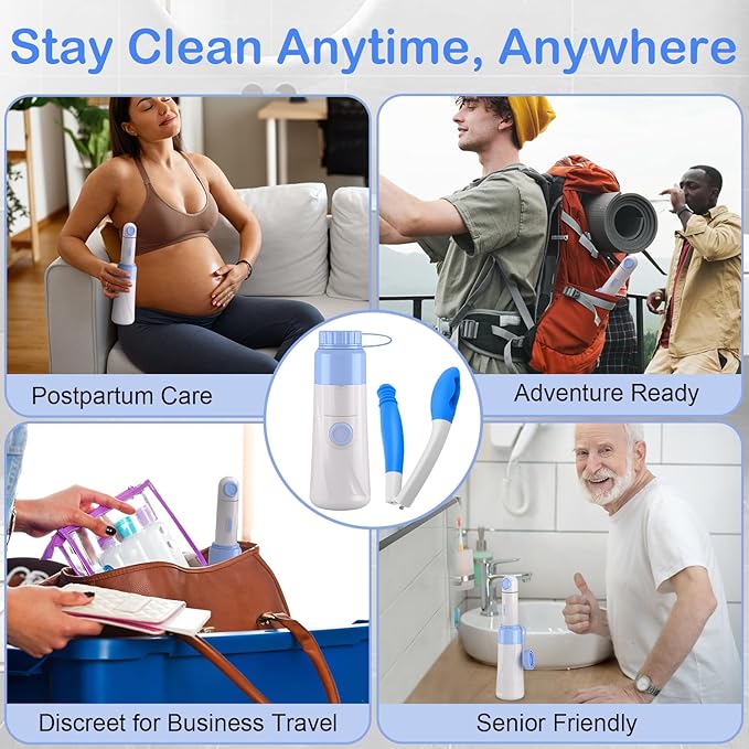 Portable Bidet Toilet Aids Wiper Tool Set for Travel | 350ML Bottle | 450mAh Battery | IPX7 Waterproof |Compact & High-Powered with 2 Pressure Modes for Wiping and Personal Hygiene (Blue, Ultra)