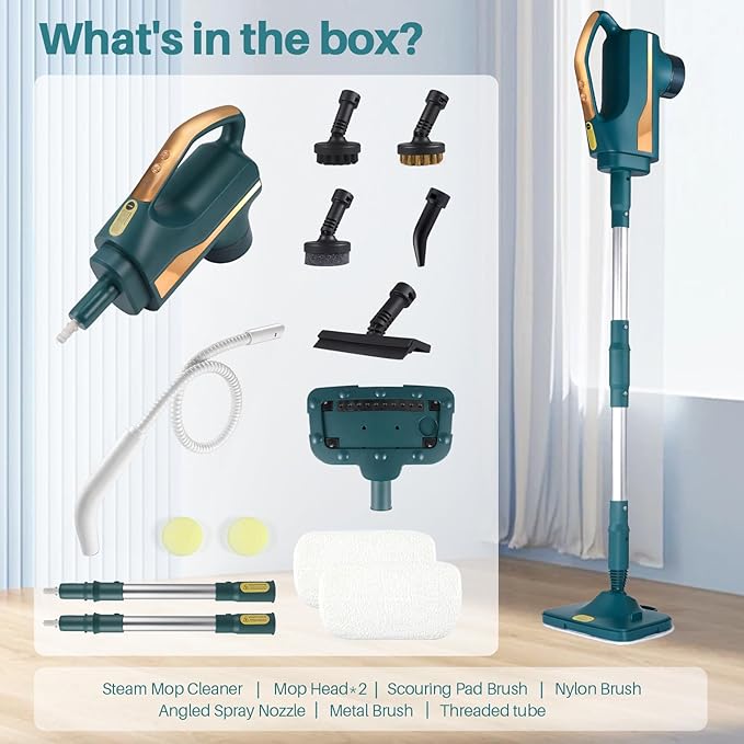 6 in1 Steam Mop Dual-Rod Design with Detachable Handheld Steamer, 300ML Removable Tank,23 FT Power Cable,includes Multi-purpose Accessories,Steam Mops for Floor Cleaning,Windows,Tile Grout.