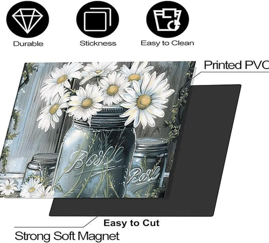 Country Daisies Dishwasher Magnet Cover for The Front, Still Life White Flowers Reusable Magnetic Dishwasher Sticker, Vintage Vase Floral Kitchen Appliances Panel Decal (23" x 17" Magnetic)