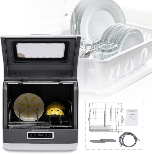 Countertop Dishwasher Portable Dish Washer with 8L Built-in Water Tank, 1200W Compact Dishwashers with 3 Wash Modes for RVs, 30 Minutes for Fast Washing, Two Drying Methods