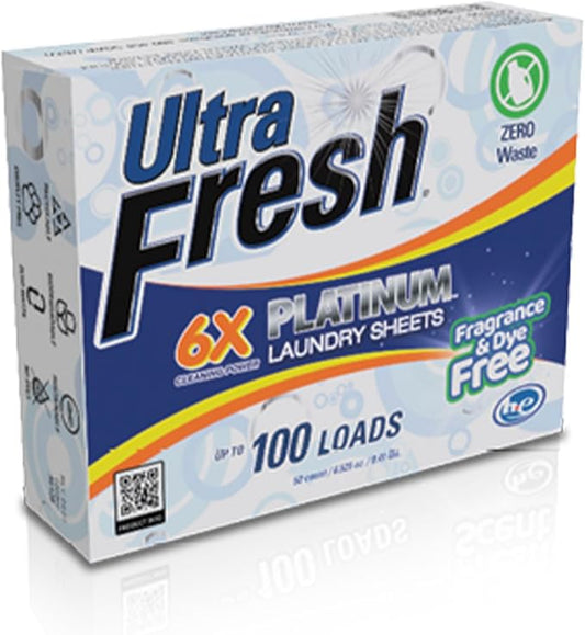 Ultra Fresh Platinum 3 Pack Laundry Soap Detergent Sheets, Ultra Concentrated, Stain Fighting, Fragrance & Dye Free, 300 Loads