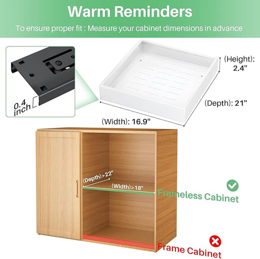 Pull out Cabinet Organizer, 21"Deep, 16.9"Wide Full-Extension Heavy Duty Slide out Drawers with Nano Adhesive, Roll Out Shelf Sliding Cabinet Storage for Kitchen, Bathroom, Pantry, Under Sink(White)
