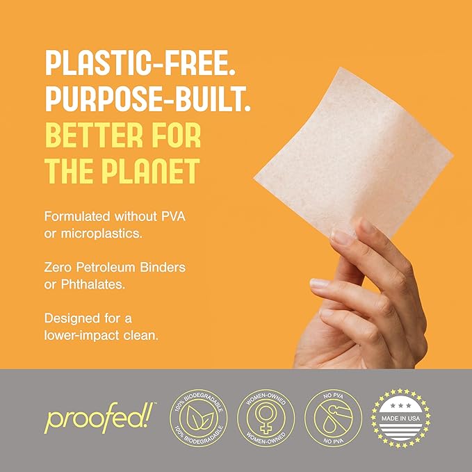 Proofed! Laundry Detergent Sheets, 32 Count, Sport Scent, The Only 100% Plastic-Free Sheet, No PVA or PVOH, Hypoallergenic, Bio-Based Ingredients, Made in USA, 1 Box