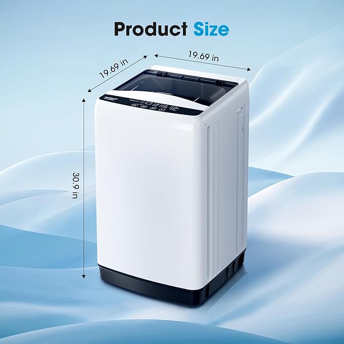 Portable Washing Machine -Compact Home Laundry Washer for Apartment,10 Wash Programs, 6 Water Level, Top Load, Full Automatic, Small Clothes Washer with Drain Pump for Bathroom, Dorms,RVs,White