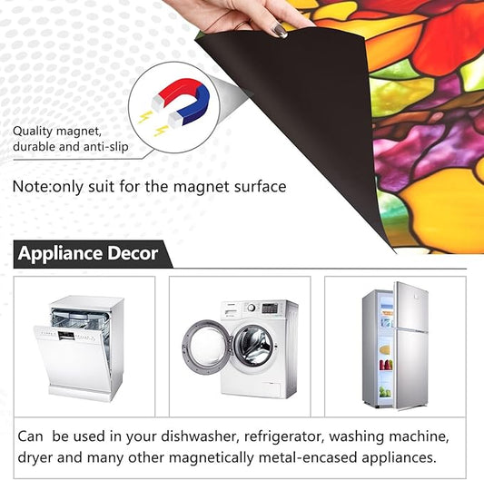 Dishwasher Cover Magnet Stained Glass Floral Print, Dish Washer Cover for Kitchen Decor, Easily Trimmable Dishwasher Sticker Refrigerator Magnetic Cover 23×26 in