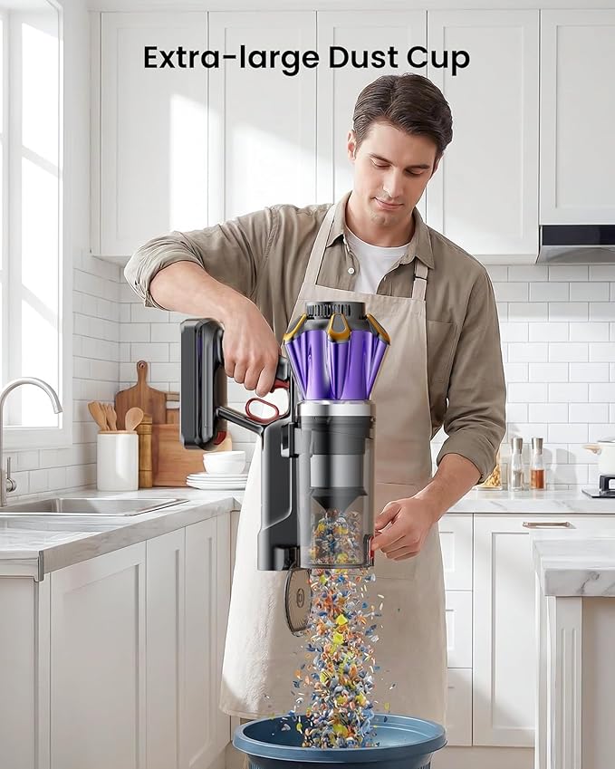 Cordless Vacuum Cleaner, 650W 55Kpa 70Mins Cordless Stick Vacuum with Hurricane Mode, 1.8L Cup, Anti-Tangle Vacuum Cordless, Self-Standing Vacuum Cleaners for Home Pet Hair Carpets