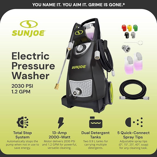Sun Joe Electric Pressure Power Washer, Heavy-Duty 2500 Max PSI (2030 PSI PWMA Rated) - Portable Cleaning and Washing Machine System for Home, Autos, Patios, Decks, & Sidewalks, SPX3000