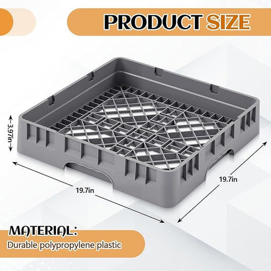 1 Pack Commercial Dishwasher Tray Rack Polypropylene Full Size Flatware Rack for Bowls Plates Knives Forks Cups (Basic,Gray)
