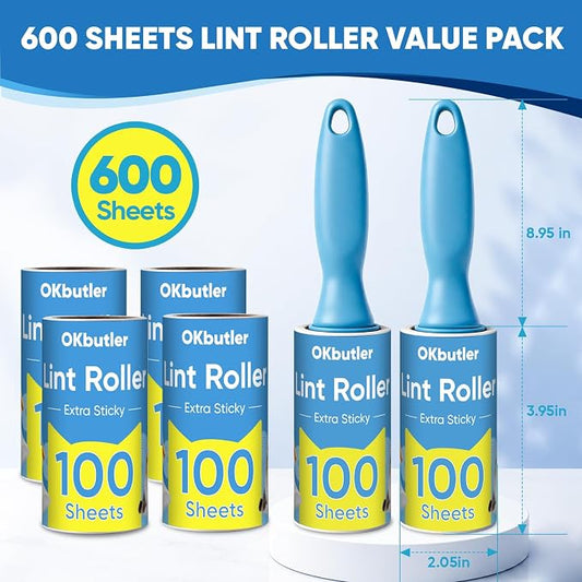 600 Sheets Lint Roller for Pet Hair, Lint Remover Extra Sticky | Extra Sticky with Spiral Easy Tear & Ergonomic Handle, Multipurpose for Clothes, Furniture, Carpet & Car Seats - Image 2