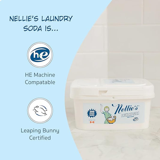 Nellie's Laundry Soda - Concentrated Laundry Detergent Powder - 200 Loads - Gentle on Skin and Environment - Fragrance-Free - (Made in Canada)