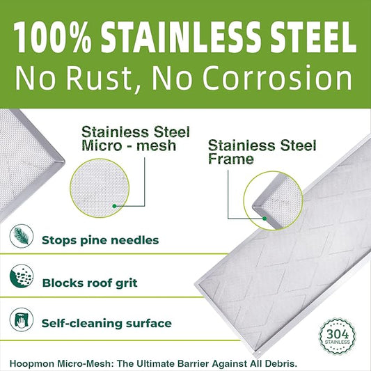 Gutter Guard – 100% Stainless-Steel Micro-Mesh Design, Pine Needle & Small Debris Protection, Fits 6 in K‑Style & Half‑Round Gutters, DIY Screws Included (200ft, 60pcs, 6in x 40in)