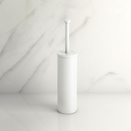 Gatco 1481W Latitude II Toilet Brush Holder, Freestanding Bathroom Toilet Brush Set, Matte White