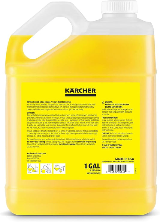 Kärcher House & Siding Cleaner, Removes Dirt, and Grime, Highly Concentrated, Makes up to 40 gal of Cleaner, Readily Biodegradable, For Pressure Washers