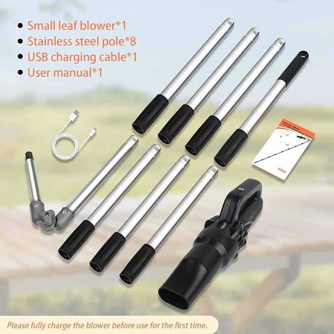 Roof Gutter Cleaning Tools from The Ground, 111" Small Leaf Blower Cordless, Rechargeable Gutter Blower Extension Attachment Kit for Gutters Cleaning, Lightweight Hand Blower Yard (Charger Included)