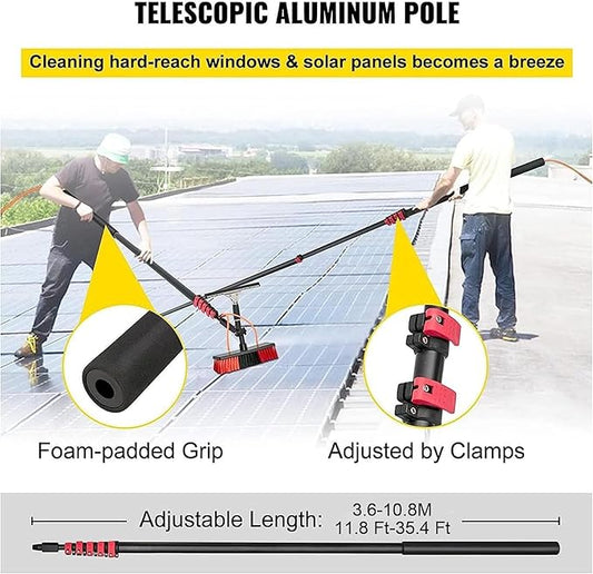 Water Fed Telescopic Window Cleaning Pole, 30ft Brush Cleaner for Trucks, Conservatory Roof, Photovoltaic Panel, Roof Cleaning Tools Kit