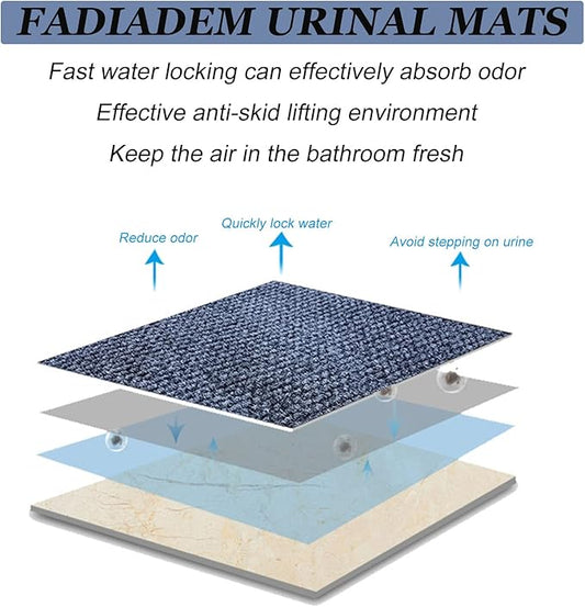 Urinal Floor Mats (2 Pack), Reusable/Washable Urinal Floor Rug, Bathroom Floor Protector Absorbent Deodorization Urinal Carpet, Men's Restroom Pee Pad Non-Slip Urine Mat