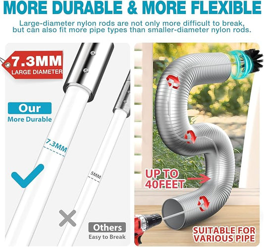 Sealegend 47-Pieces 40-Feet Dryer Vent Cleaner Kit, Dryer Cleaning Tools, Include Omnidirectional Blue Dryer Lint Vacuum Attachment, Dryer Vent Brush, Universal Vacuum & Dryer Adapters