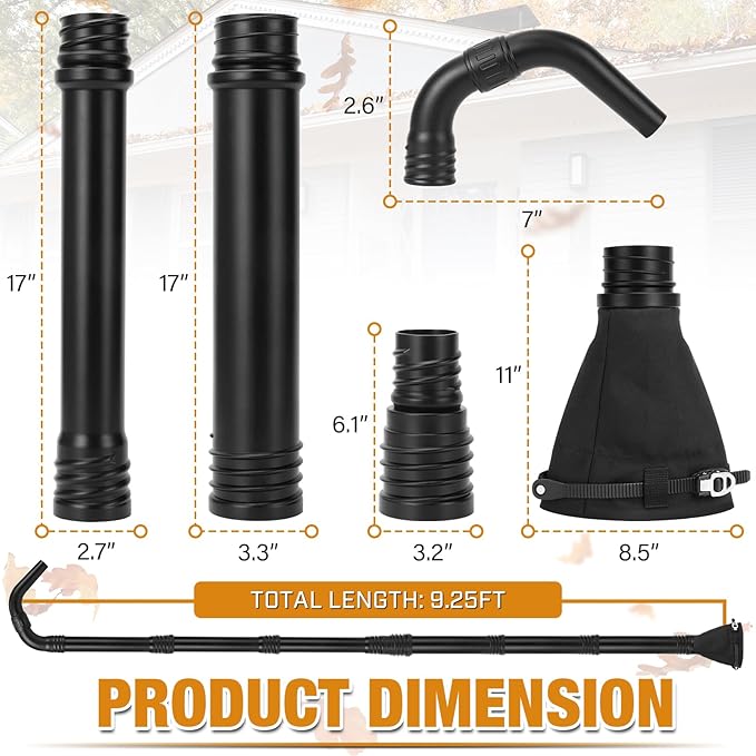 Glosaie Upgraded Universal Gutter Cleaning Tools from The Ground, Leaf Blower Attachment with Adjustable Angle Hook Tube, Compatible with blowers Within 5-inch Diameter, Black