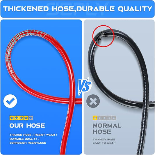 Sewer Jetter Kit for Pressure Washer, 50FT 5800 PSI Drain Cleaner Hose with 1/4" NPT Corner, Rotating and Button Hose Sewer Jetting Nozzle, Waterproof Tape, Pearl Corsage Pin, Spanner, Glove