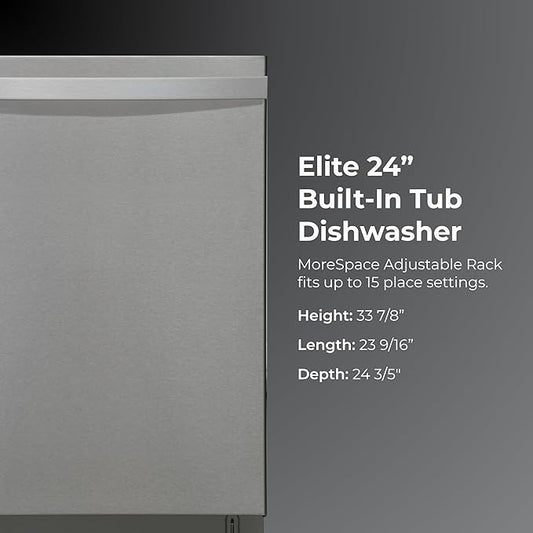 Kenmore Elite 24" Built-In Dishwasher - UltraWash Plus, TurboDry, QuietWash, SmartWash, TurboFlex Third Rack & Reach-Thru Handle - 15 Place Settings - 42 DBA - ENERGY STAR Certified - Stainless Steel