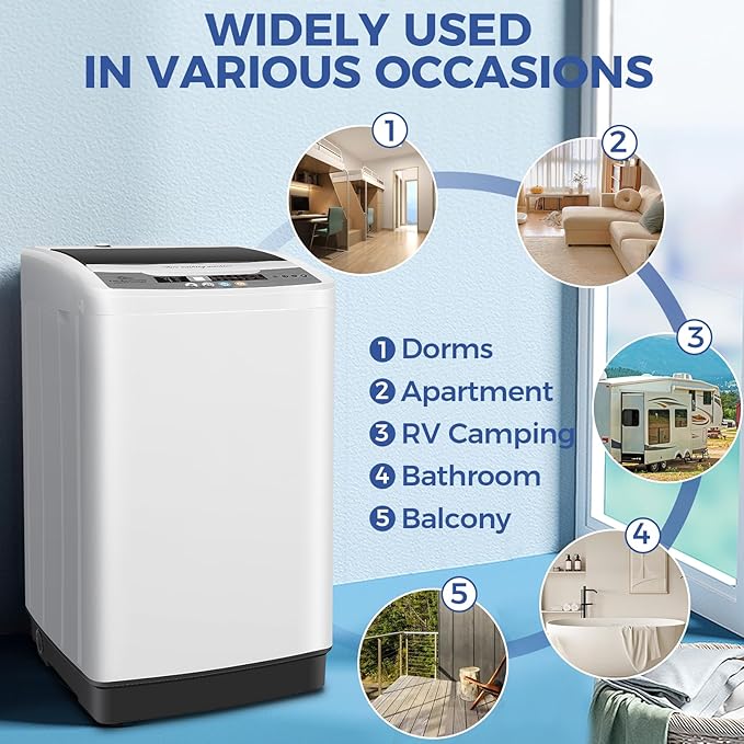 Nictemaw Portable Washing Machine, 20Lbs Capacity Full-Automatic Portable Washer Machine, 2.8Cu.ft Washer and Dryer Combo with 10 Programs 8 Water Levels Laundry Machine for Apartment, Dorms, RV