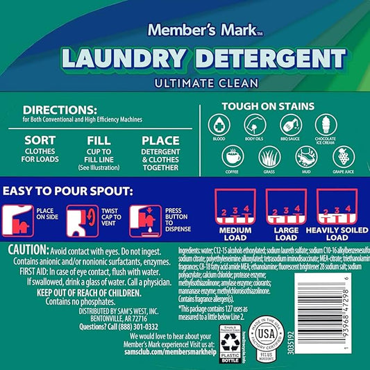 Member's Mark Liquid Laundry Detergent, Paradise Splash, 196 Fl Oz (127 Loads)