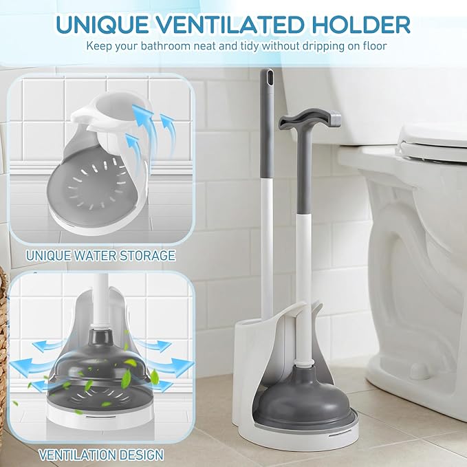6 Pack Toilet Brush and Plunger Set 22 Inch Extended Handle Plunger Heavy Duty Toilet Bowl Brush Combo with Holder Bathroom Tools Professional Cleaning Supplies Kit for Maintenance