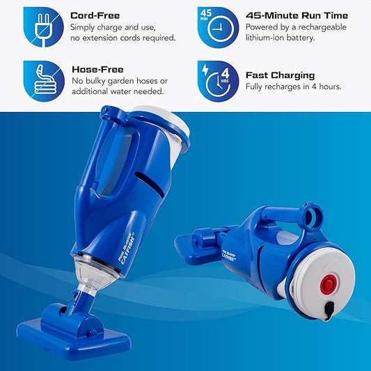 POOL BLASTER Catfish Cordless Pool Vacuum for Spot-Cleaning, Hot Tubs & Spas, Handheld Rechargeable, up to 45 Min Runtime, Quick, Efficient Swimming Pool Cleaner, Above Ground & Inground Pool Steps