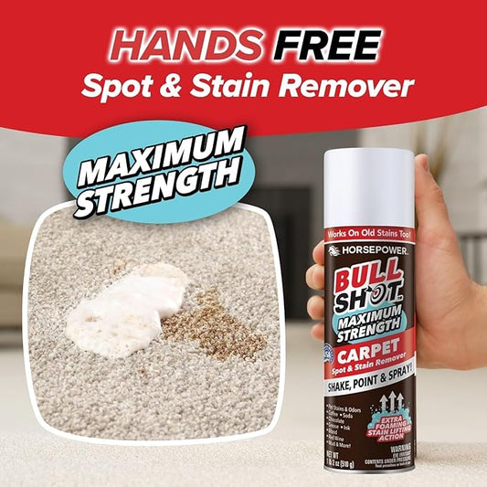 Horsepower Bull Shot MAX Strength Carpet Spot & Stain Remover, AS-SEEN-ON-TV, Made In US, Just Point & Spray, Stain-Lifting Foam Action, Coffee, Wine, New & Old Stains & More