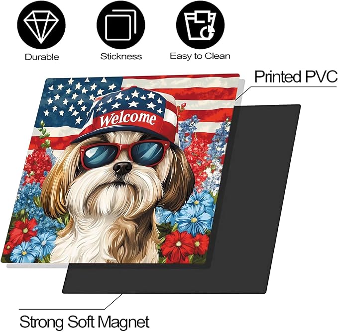 American Flag Pet Dogs Magnetic Sticker Dishwasher Cover Kitchen Decor, 23x26inch Floral Dishwasher Magnet Cover, Patriotic Dishwasher Decal, Refrigerator Panel,Magnetic Dishwasher Sticker