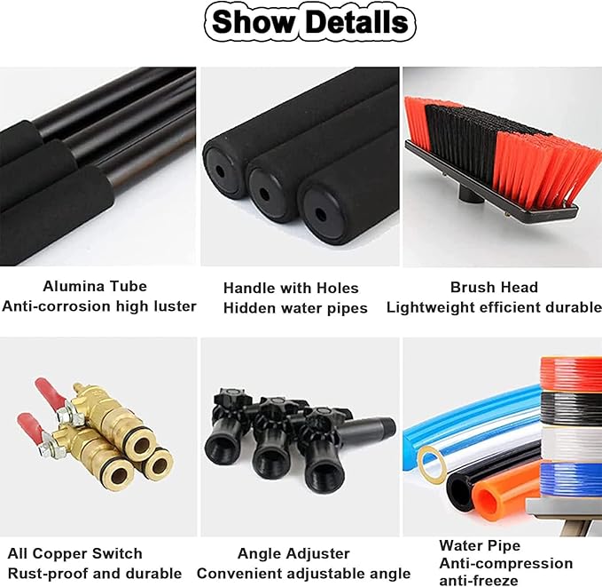 Window Cleaning Pole Cleaner Kit, 3.6M-12M Hose Pole Cleaning Brush Equipment Extendable Outdoor Cleaning Tools Photovoltaic and Solar Panels,55cmbrush-20FT/6M