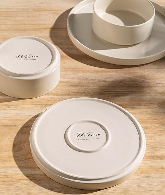 TheTerra Ceramic Dinnerware Sets for 6, 18 Pieces Porcelain Lightweight Plates and Bowls Sets, Scratch Resistant Dish Set, Oven & Microwave & Dishwasher Safe, Matte White