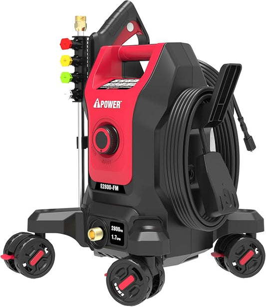 A-iPower Follow Me Electric Pressure Washer 2800 Max PSI 1.7 GPM Anti-Tipping Design with 5 Nozzles, Soap Dispense for Fences, Driveways, Patios, Cars, Home Cleaning, E2800-FM