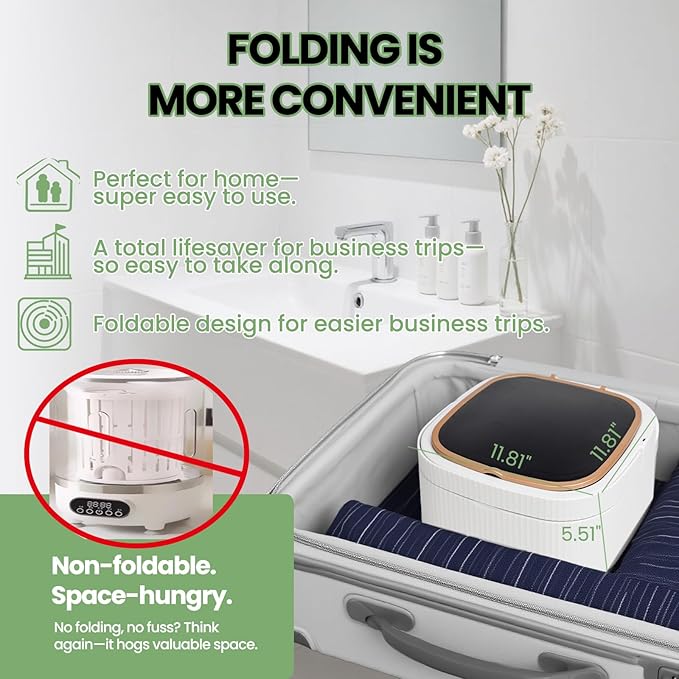 Portable Washing Machine Mini Washer for Apartments - Compact, Foldable Countertop Clothes Washer & Dryer Combo, Small Lavadora Portatil, Handheld Laundry Machine (Green, Large)