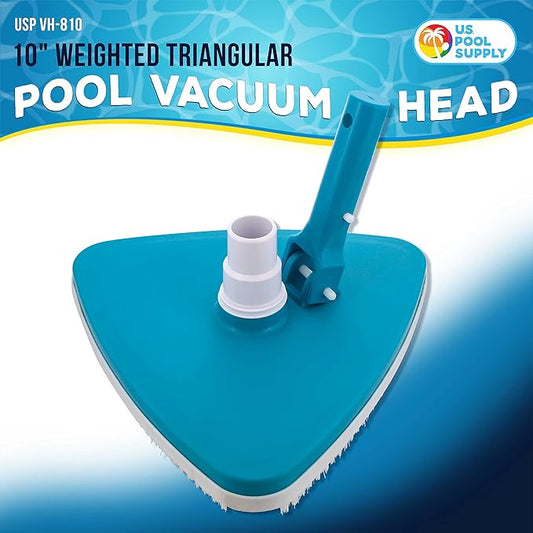 U.S. Pool Supply Weighted Triangular Pool Vacuum Head with Swivel Connection, Pole Handle, Protection Bumper - For Above Ground & In-Ground Swimming Pools – Vinyl Liner Safe, Floor Wall Corner Cleaner