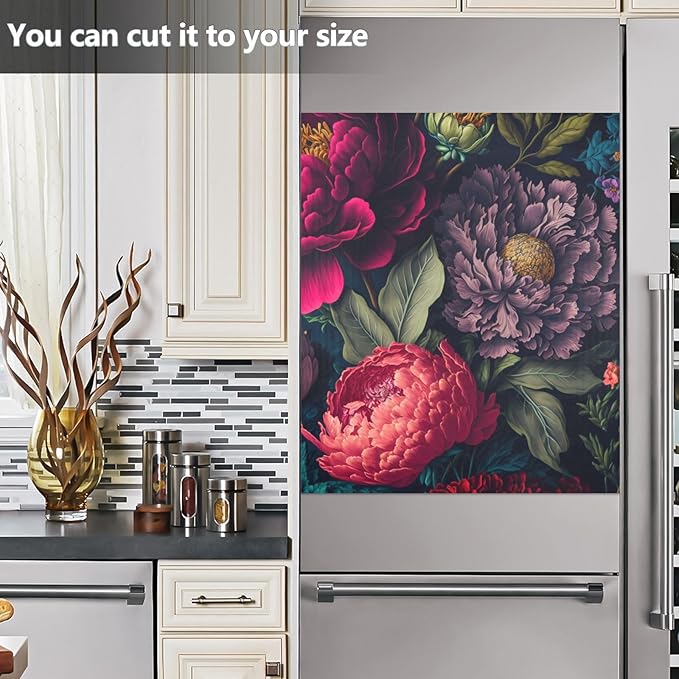 Vnurnrn Vivid Flowers Dishwasher Magnet Cover, Dish Washer Cover for Kitchen Decor, Easily Trimmable Dishwasher Sticker Refrigerator Magnetic Cover 23×26 in