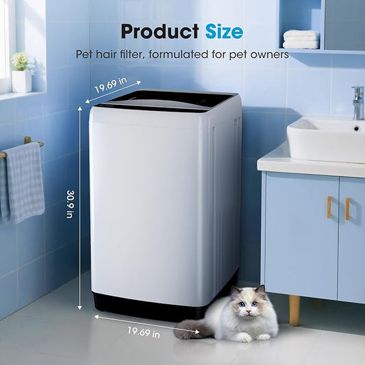 Portable Washing Machine -Compact Home Laundry Washer for Apartmentl, Top Load, Full Automatic, Small Clothes Washer with Drain Pump for Bathroom, Dorms,RVs,White