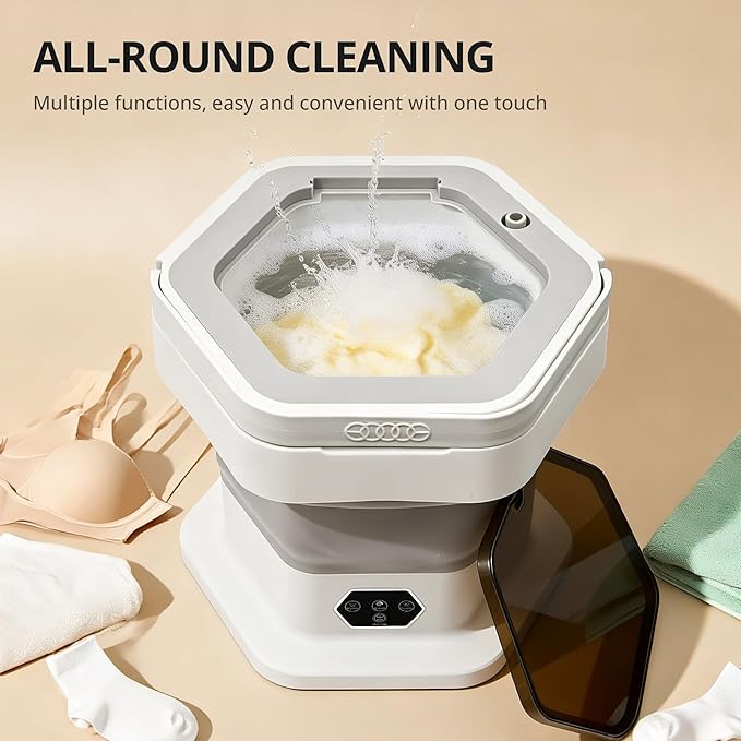 Portable Washing Machine, 16L Upgraded Mini Washer with Spin Basket Laundry Machine for Baby Clothes, Underwear, Socks; Ideal for Travel, Dorms, Camping (gray)
