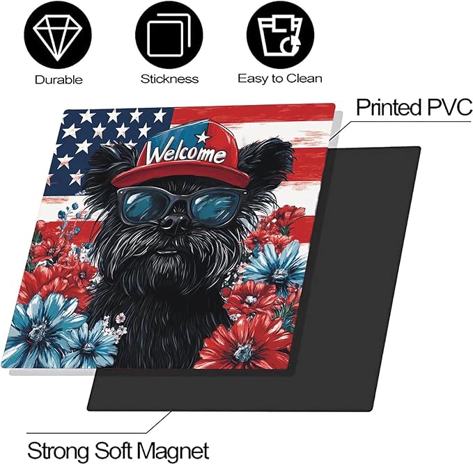 Black Patriotic Puppy Dishwasher Magnet Cover American Flag and Flowers Magnetic Dishwasher Cover Magnets Decorative Cover Refrigerator Appliances Panel Sheets 23" x 17" Magnetic