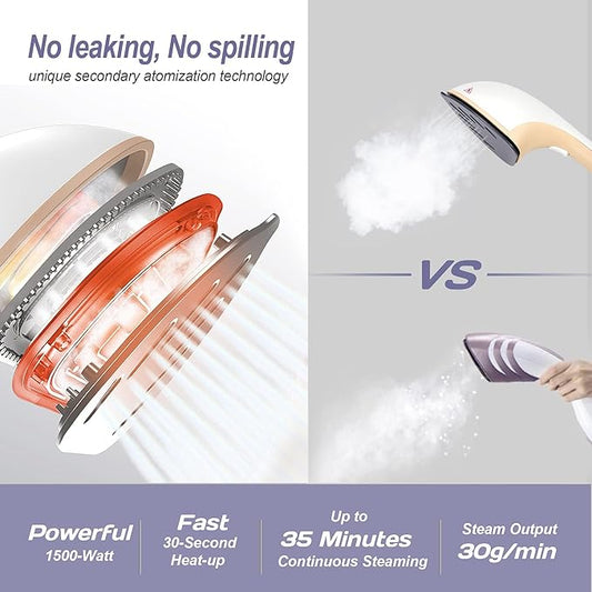 Handheld Steamer for Clothes, 1500W Extra Large Soleplate, 330ml Detachable Tank, 2-in-1 Horizontal & Vertical Use, Fabric Wrinkles Remover, No Water Leak and Auto-Off