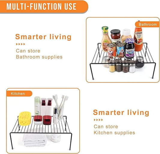Large (16.1 x 10.2 Inch) Cabinet Storage Shelf Rack, Shelves,Kitchen Counter and Cabinet Shelf, Storage Rack Organizer for Kitchen, Fridge, Cabinet, Bathroom Cupboard (Black, 4)