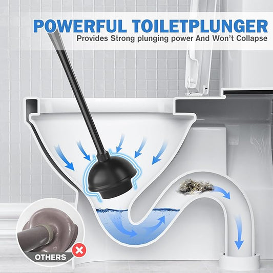 Toilet Plunger and Brush Set,2 Pack Bowl Brush and Heavy Duty Toilet Brush with Ventilated Holder, 2-in-1 Toilet Brush and Plunger Combo for Bathroom Deeply Cleaning(Black)