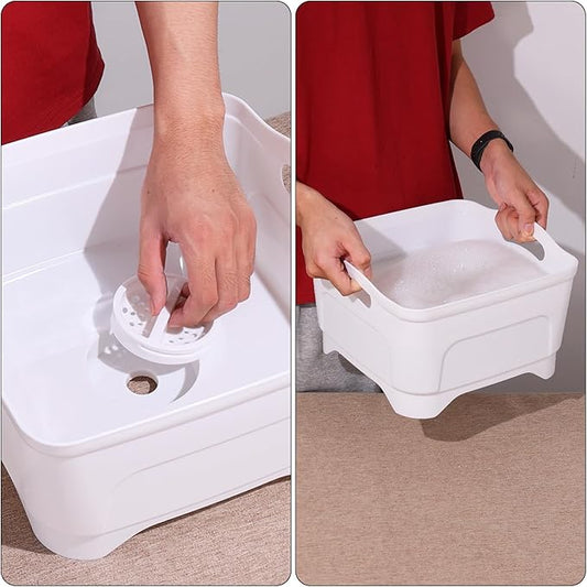 Teyyvn 4 Packs White Wash and Drain Dish Tub, 11.8" x 11.8" x 6.9"