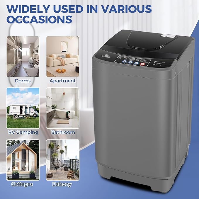 Nictemaw Portable Washing Machine 20Lbs Portable Washer Machine with Drain Pump, 2.8 Cu.ft Compact Washing Machine with 10 Programs 8 Water Levels Laundry Machine for Apartment, Home, Dorms, Rv